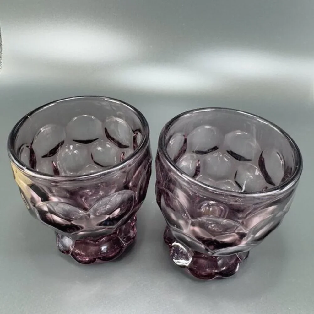 Vintage 1980s Amethyst Purple Thumbprint Pattern Glasses Cups BarWare Set 2 READ